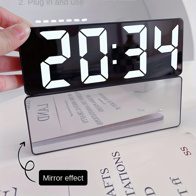 Modern LED Digital Alarm Clock with Temperature & Adjustable Brightness - Large LCD-like Display, 12/24H Time, Battery- (No Adapter) Bedside Clock for Smart, Room, Office - Easy-to-Read White Border Digital Clock