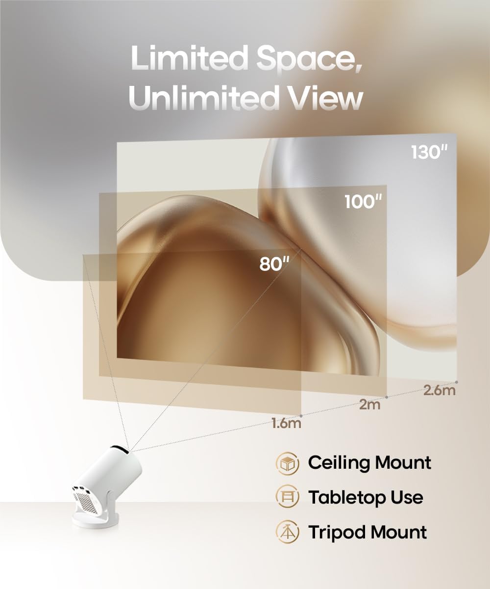 Mini Projector with WiFi and Bluetooth, Portable Projector 4K Support,