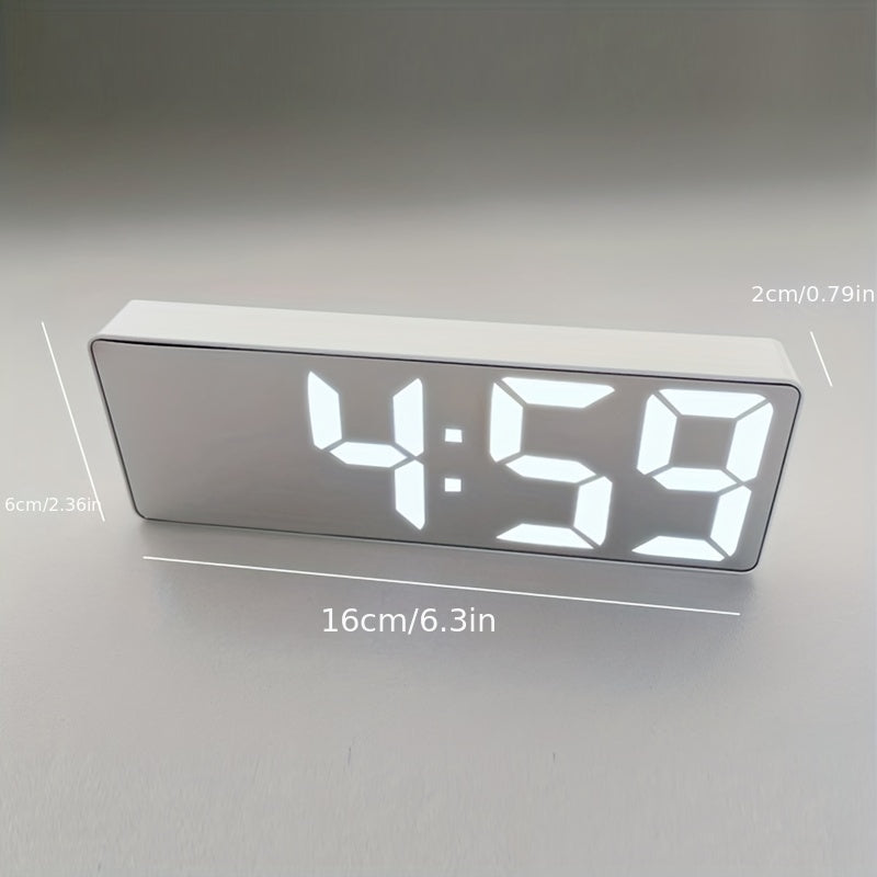 Modern LED Digital Alarm Clock with Temperature & Adjustable Brightness - Large LCD-like Display, 12/24H Time, Battery- (No Adapter) Bedside Clock for Smart, Room, Office - Easy-to-Read White Border Digital Clock