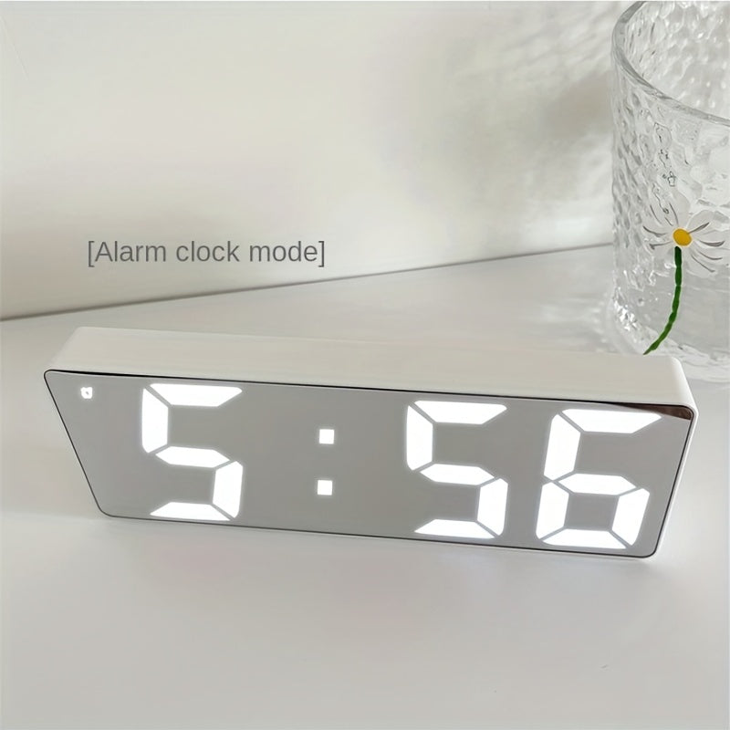 Modern LED Digital Alarm Clock with Temperature & Adjustable Brightness - Large LCD-like Display, 12/24H Time, Battery- (No Adapter) Bedside Clock for Smart, Room, Office - Easy-to-Read White Border Digital Clock