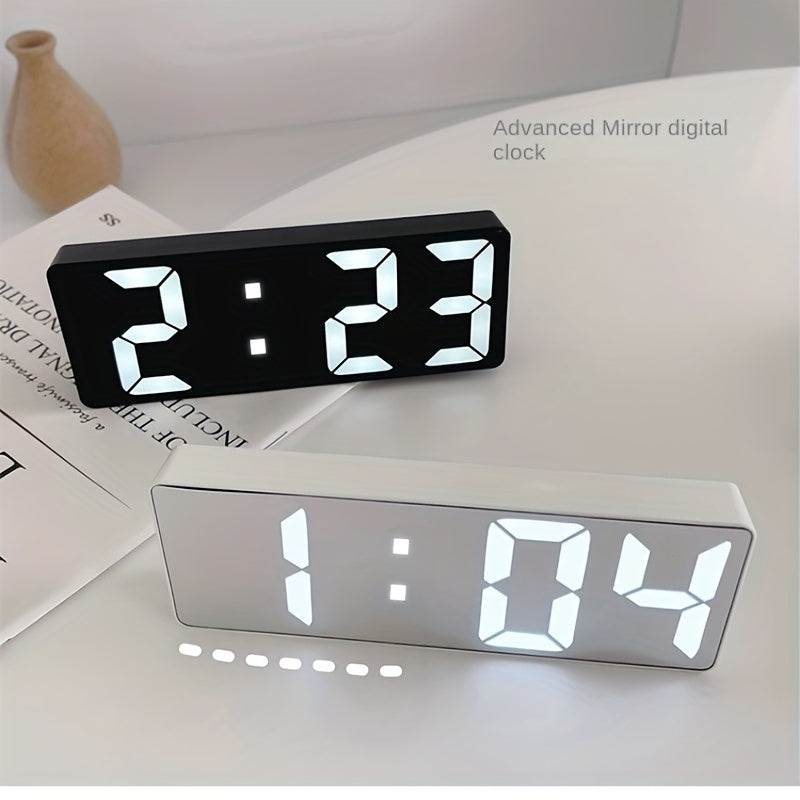 Modern LED Digital Alarm Clock with Temperature & Adjustable Brightness - Large LCD-like Display, 12/24H Time, Battery- (No Adapter) Bedside Clock for Smart, Room, Office - Easy-to-Read White Border Digital Clock