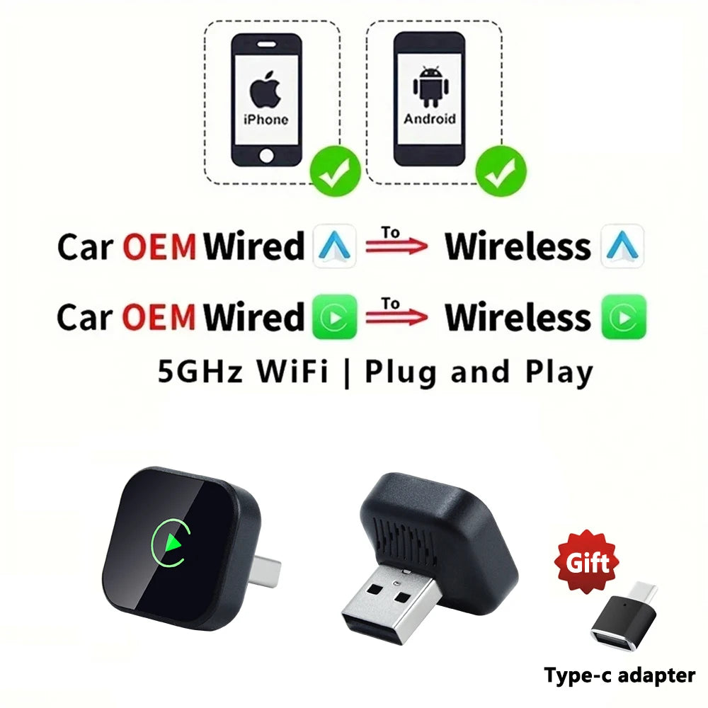 EKIY 2in1 Wireless CarPlay Dongle Wireless Android Auto Adapter AI Smart Box Car Intelligent Systems For Car With Wired CarPlay