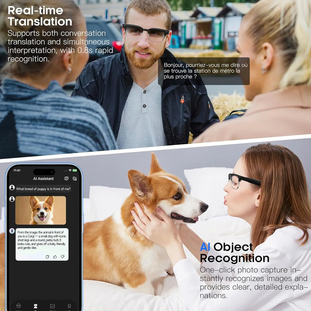 800W Pixel Camera AI Smart Glasses Video Recording