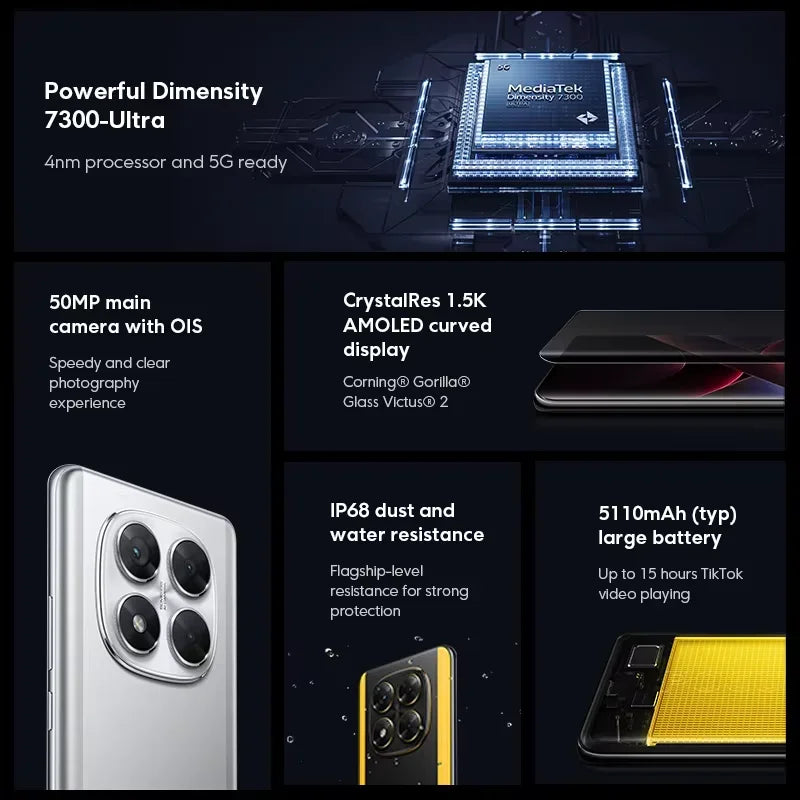 Global Version POCO X7 Smartphone Dimensity 7300-Ultra 6.67" 1.5K AMOLED Curved Display 45W Turbo Charging 50MP camera 5110mAh