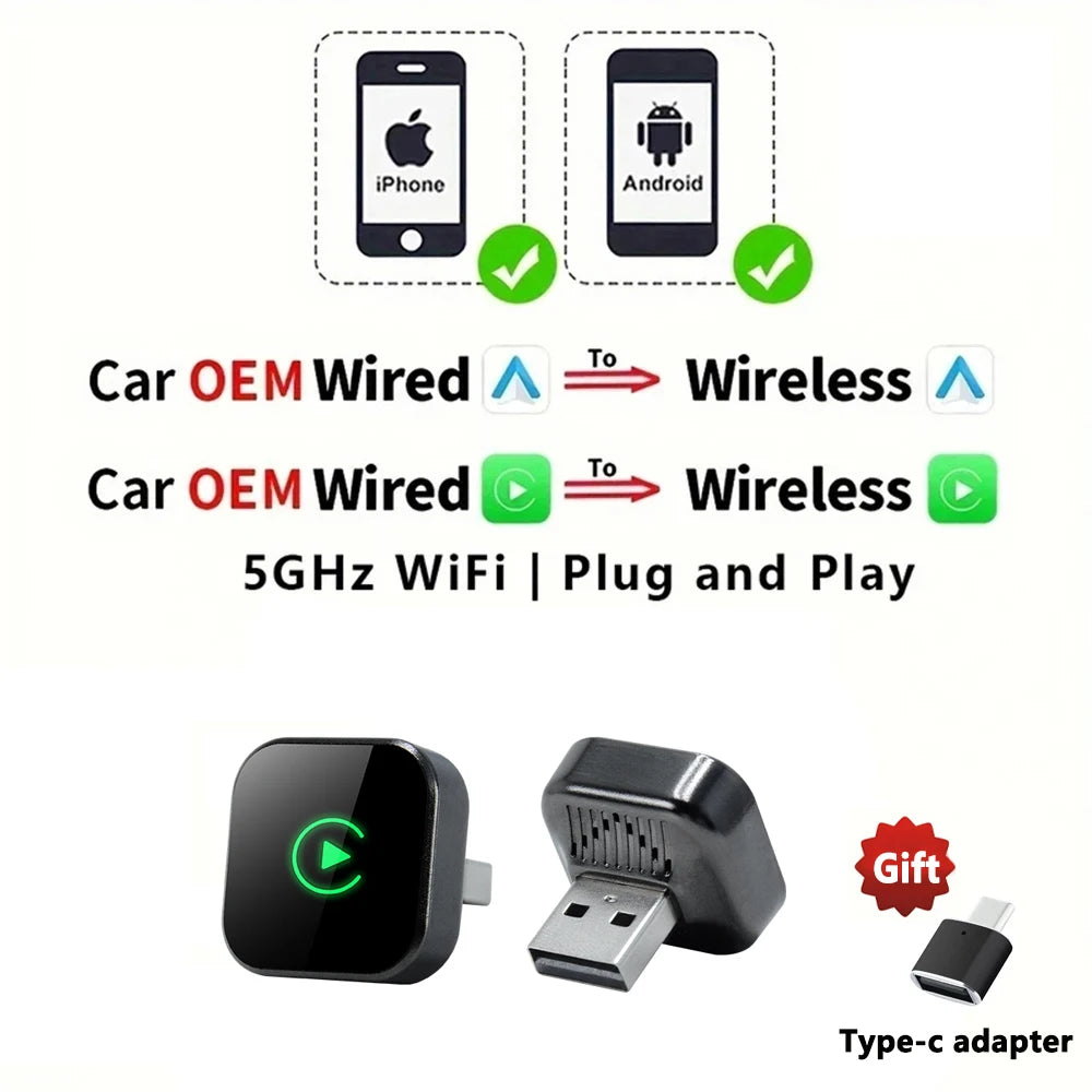 EKIY 2in1 Wireless CarPlay Dongle Wireless Android Auto Adapter AI Smart Box Car Intelligent Systems For Car With Wired CarPlay