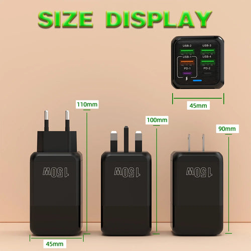 150W 6 Ports Pd QC 4.0 Usb C Fast Charger