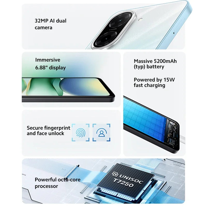 Global Version Xiaomi Redmi A5 No NFC  120Hz Display 32MP Camera Android 15 Cellphone 5200mAh Large Battery 6.88"