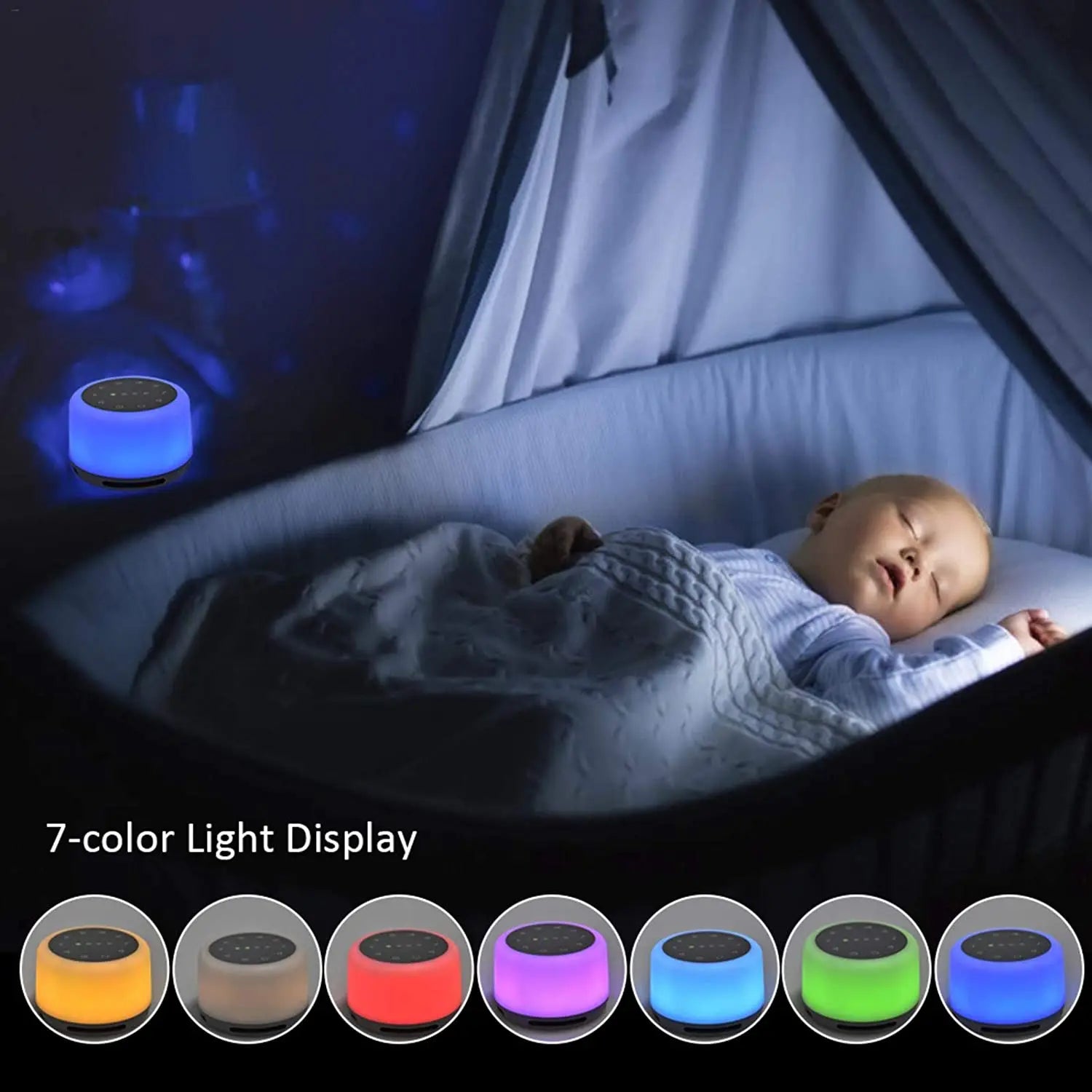 Upgraded Portable White Noise Sound Machine with Mood Light  Sleep Sound Therapy with RGB Night Light for Baby