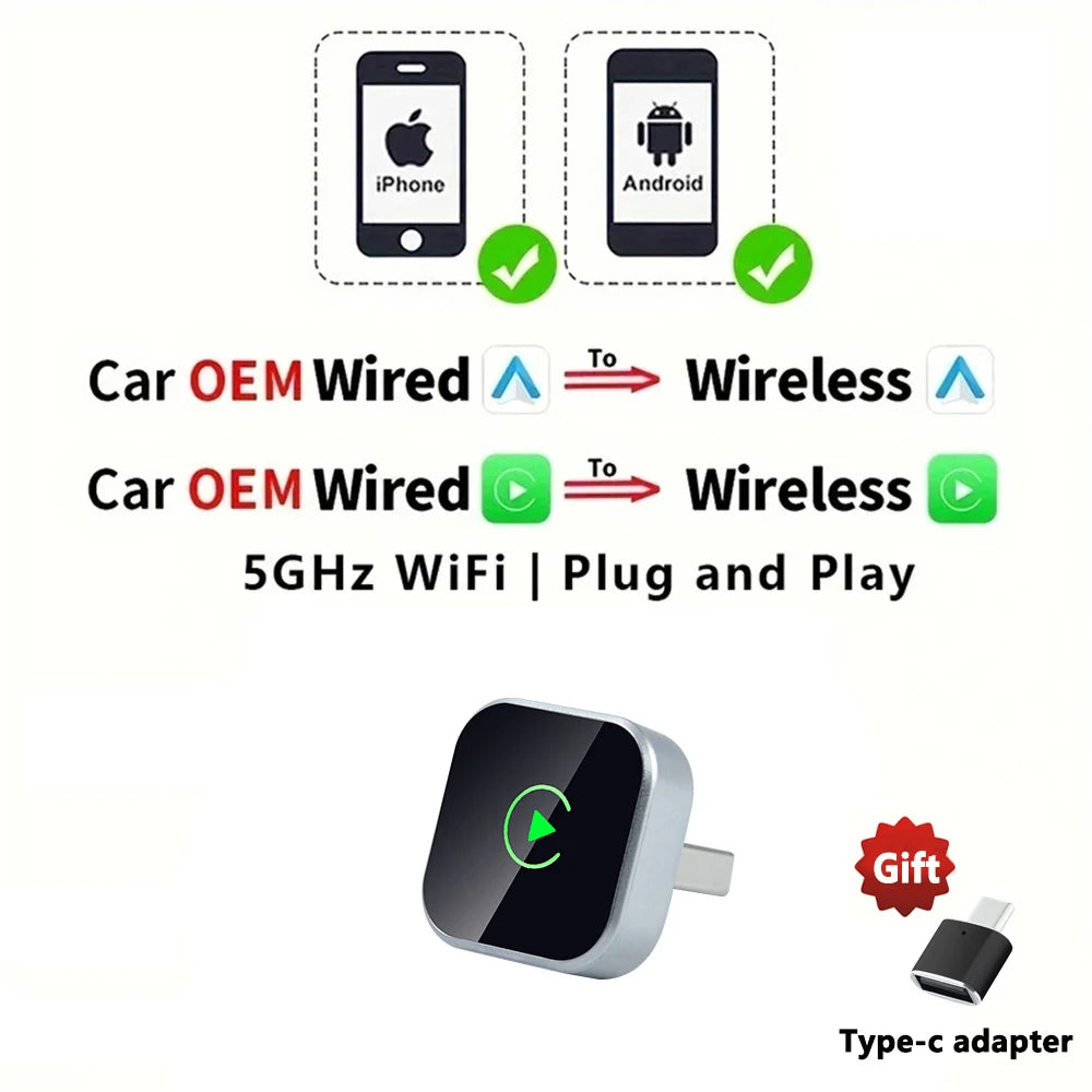 EKIY 2in1 Wireless CarPlay Dongle Wireless Android Auto Adapter AI Smart Box Car Intelligent Systems For Car With Wired CarPlay