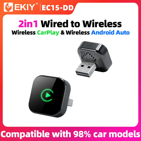 EKIY 2in1 Wireless CarPlay Dongle Wireless Android Auto Adapter AI Smart Box Car Intelligent Systems For Car With Wired CarPlay