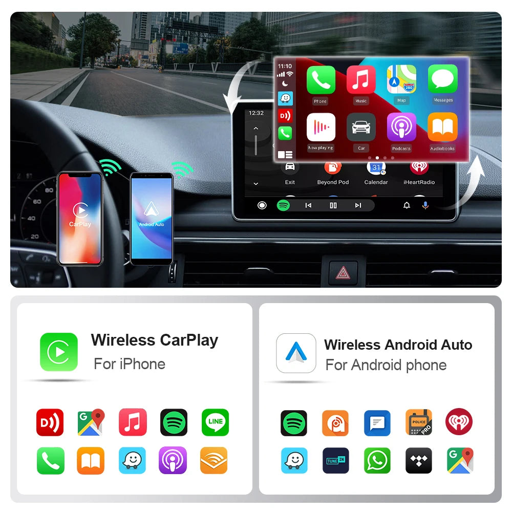 EKIY 2in1 Wireless CarPlay Dongle Wireless Android Auto Adapter AI Smart Box Car Intelligent Systems For Car With Wired CarPlay