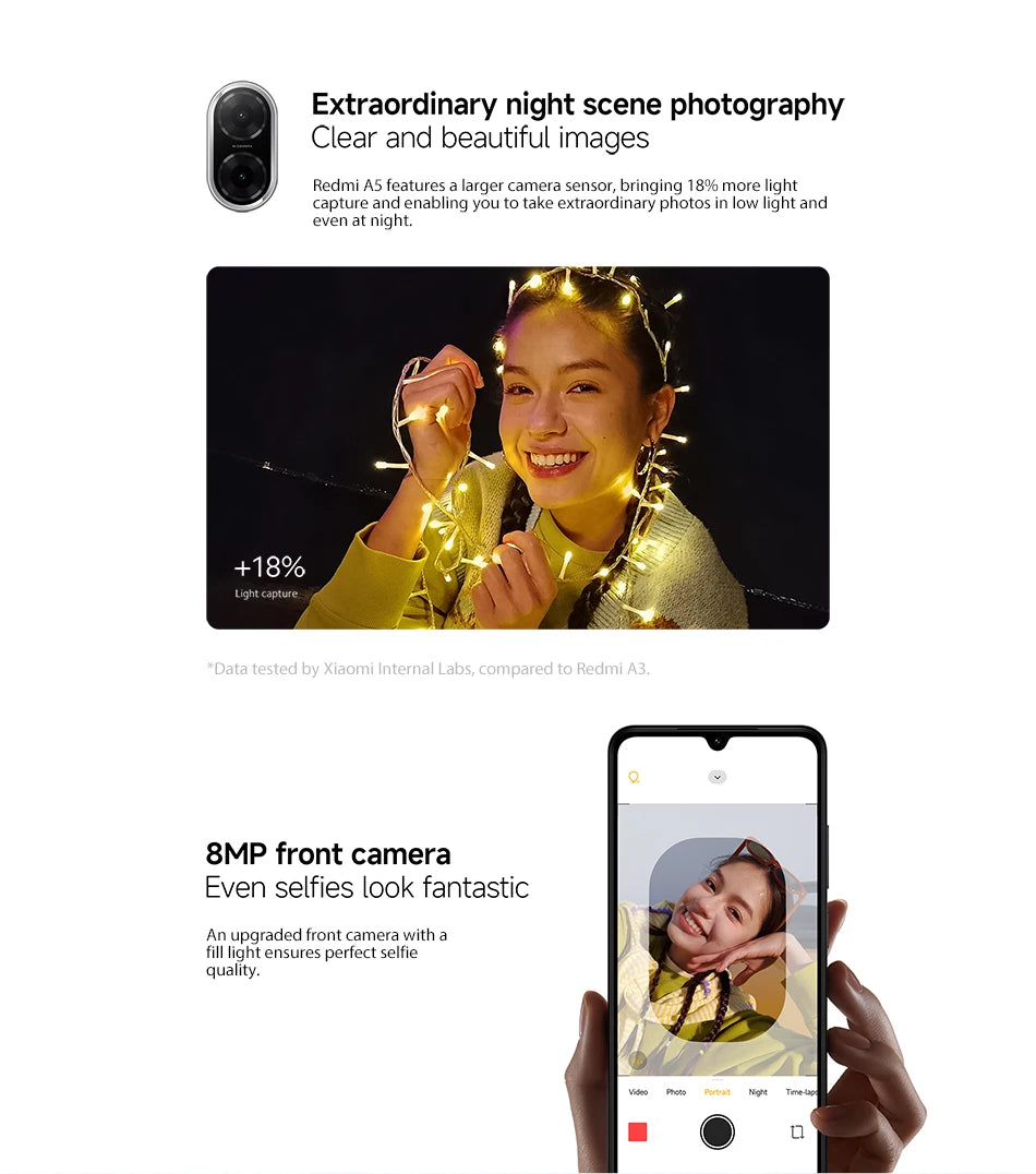 Global Version Xiaomi Redmi A5 No NFC  120Hz Display 32MP Camera Android 15 Cellphone 5200mAh Large Battery 6.88"