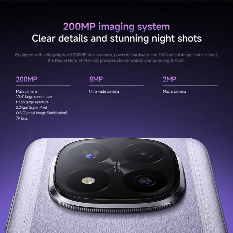 Global Version Xiaomi Redmi Note 14 Pro Plus 5G SmartphoneSnapdragon 7s Gen 3 200MP OIS Camera120W Charge  6.67" AMOLED Display