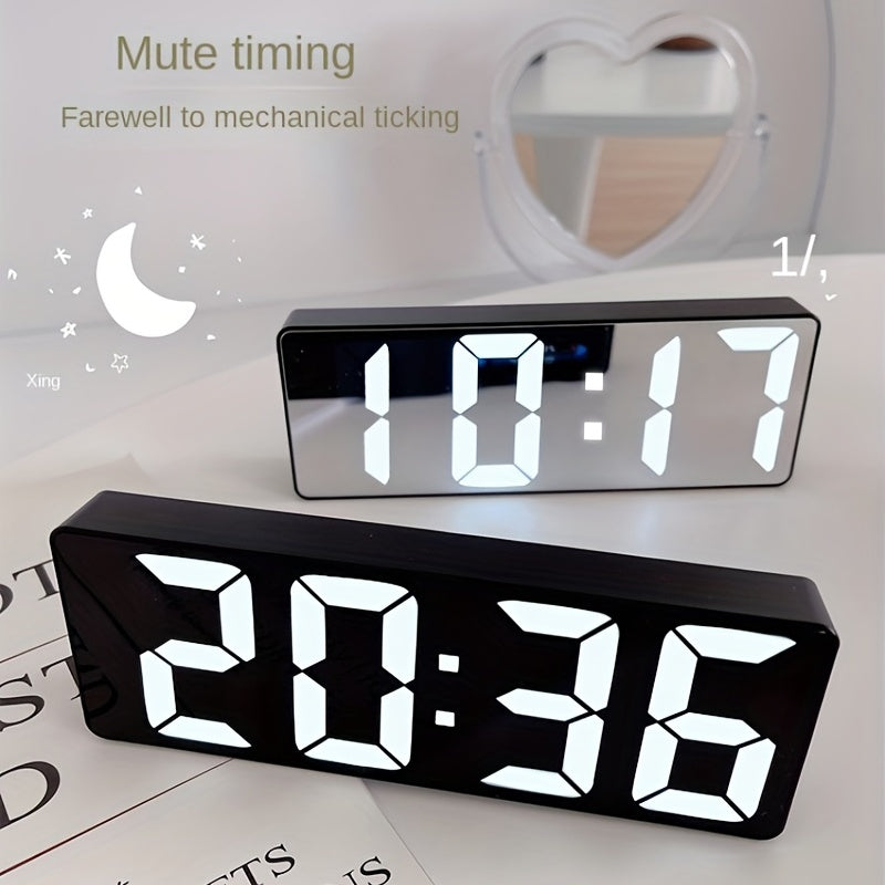Modern LED Digital Alarm Clock with Temperature & Adjustable Brightness - Large LCD-like Display, 12/24H Time, Battery- (No Adapter) Bedside Clock for Smart, Room, Office - Easy-to-Read White Border Digital Clock